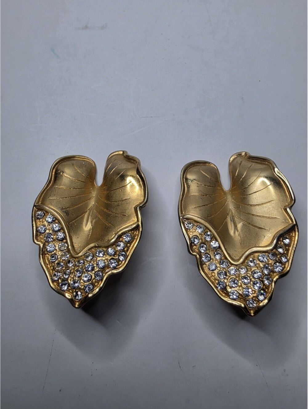 Vintage VENDOME Gold Tone Lead Clip On Earrings Pave Clear Rhinestone Signed